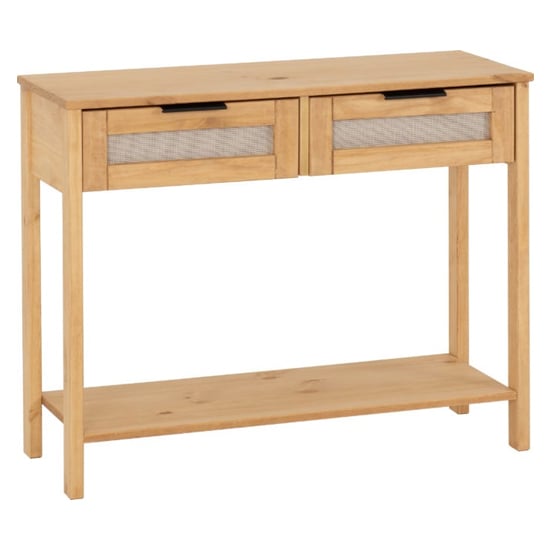 Read more about Central wooden console table with 2 drawers in oak