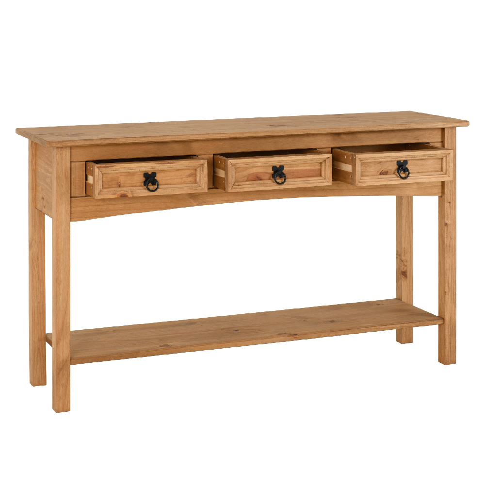 Central Wooden Console Table With 3 Drawers In Oak