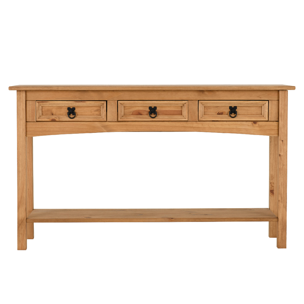 Central Wooden Console Table With 3 Drawers In Oak