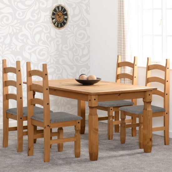 Central Wooden Dining Table With 4 Chairs In Waxed Pine