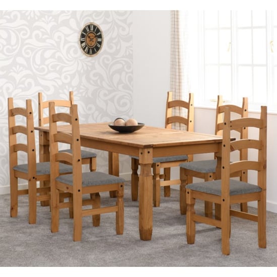Central Wooden Dining Table With 6 Chairs In Waxed Pine