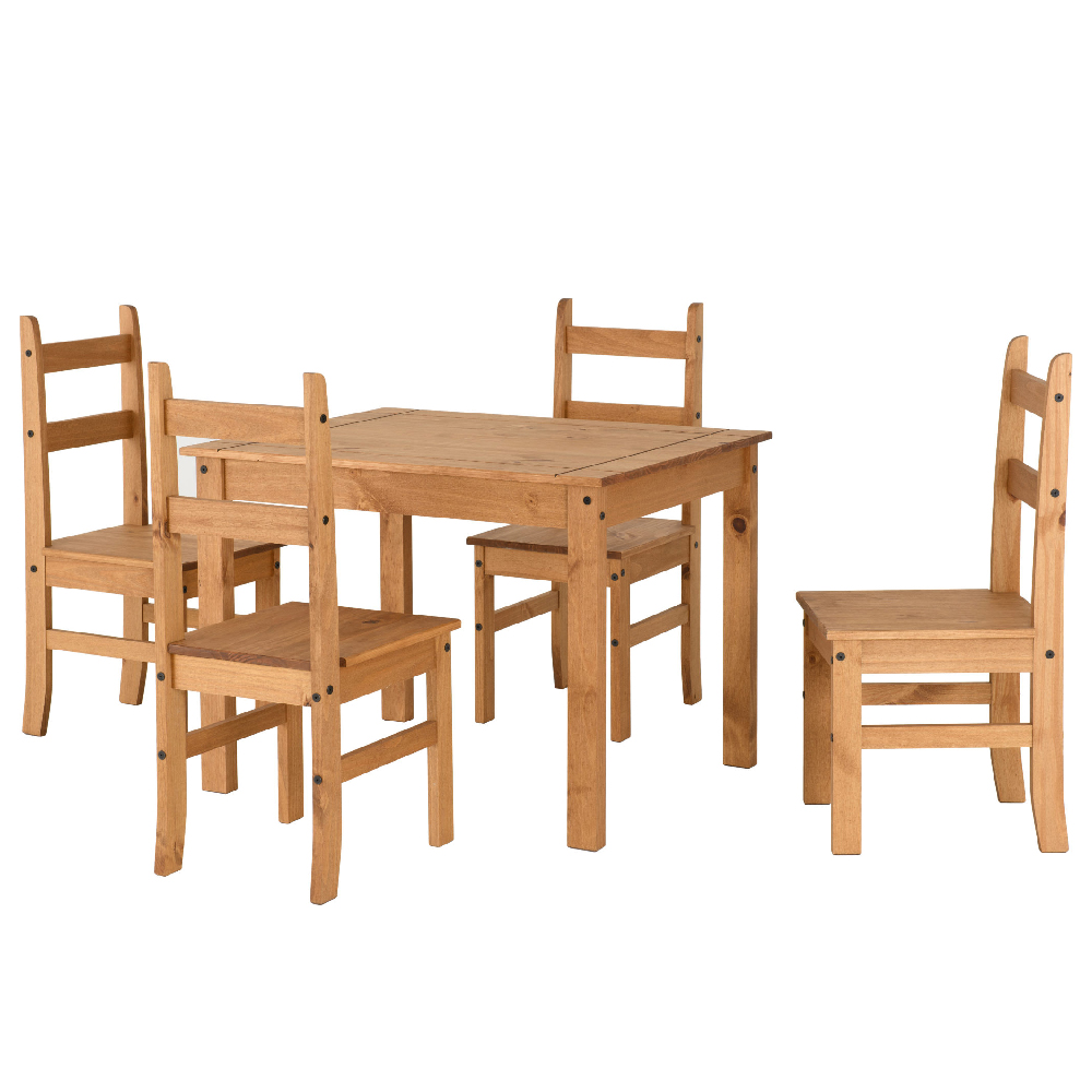 Central Wooden Dining Table Rectangular With 4 Oak Chairs