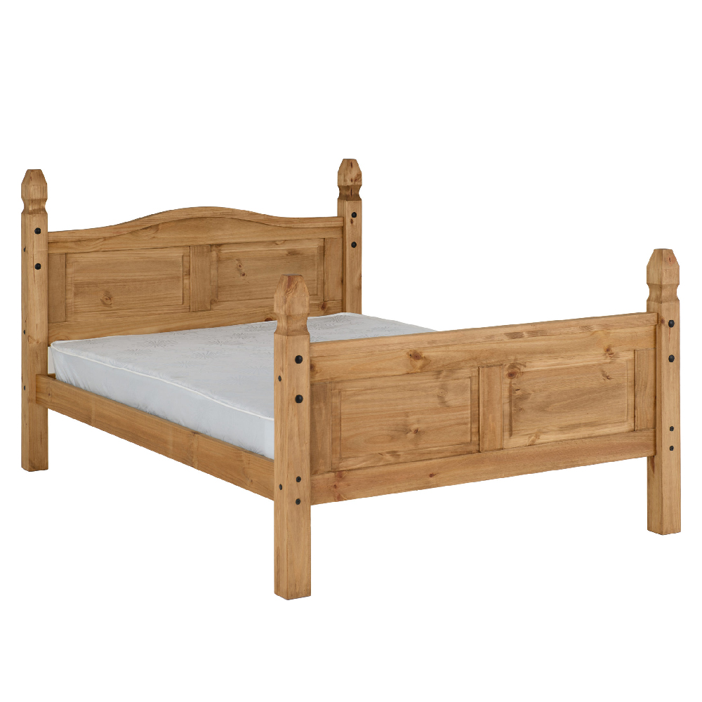 Central Scroll Wooden High Foot Double Bed In Oak