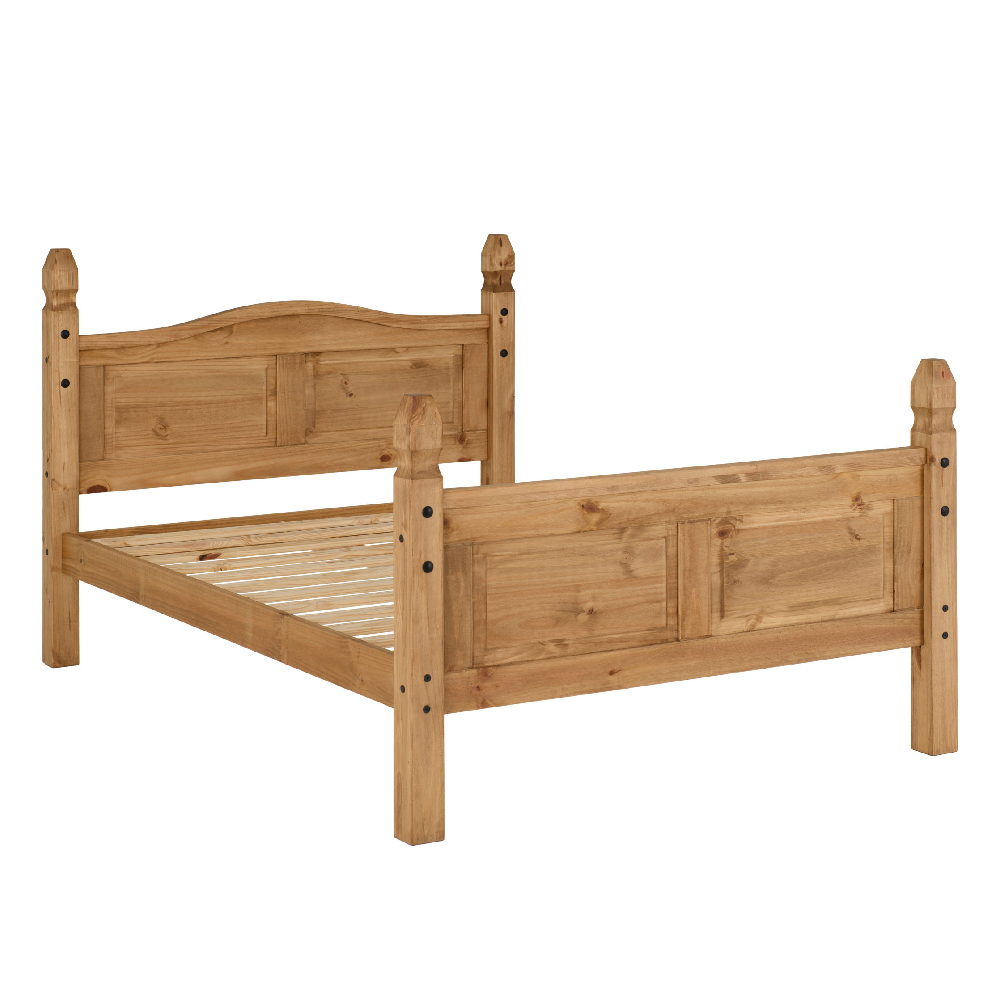 Central Scroll Wooden High Foot Double Bed In Oak