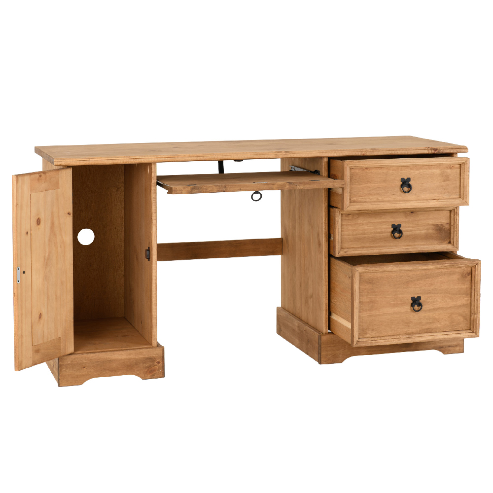 Central Wooden Laptop Desk With 3 Drawers In Oak
