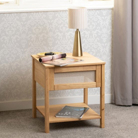 Central Wooden Side Table In Waxed Pine