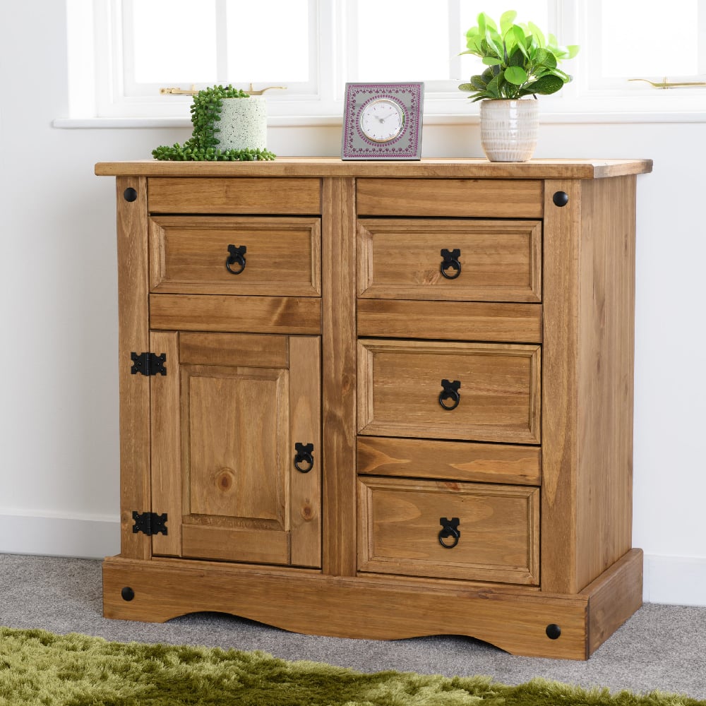 Read more about Central wooden sideboard with 1 door 4 drawers in oak