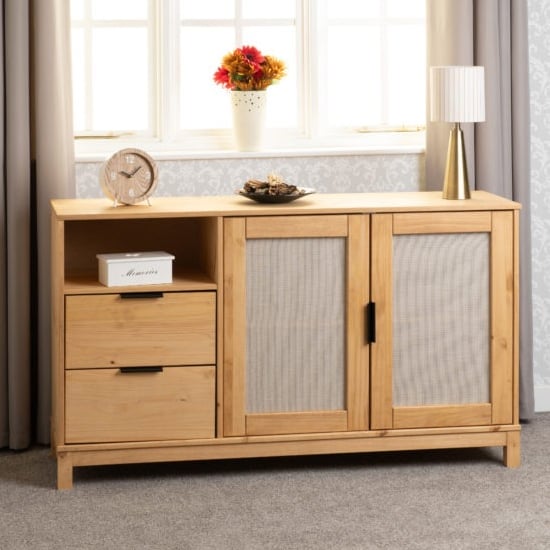 Central Wooden Sideboard With 2 Doors 2 Drawers In Wax Pine