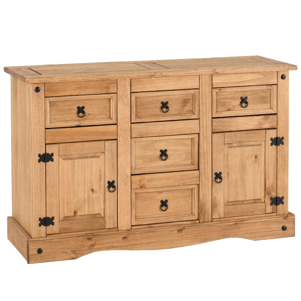 Central Wooden Sideboard With 2 Doors 5 Drawers In Oak