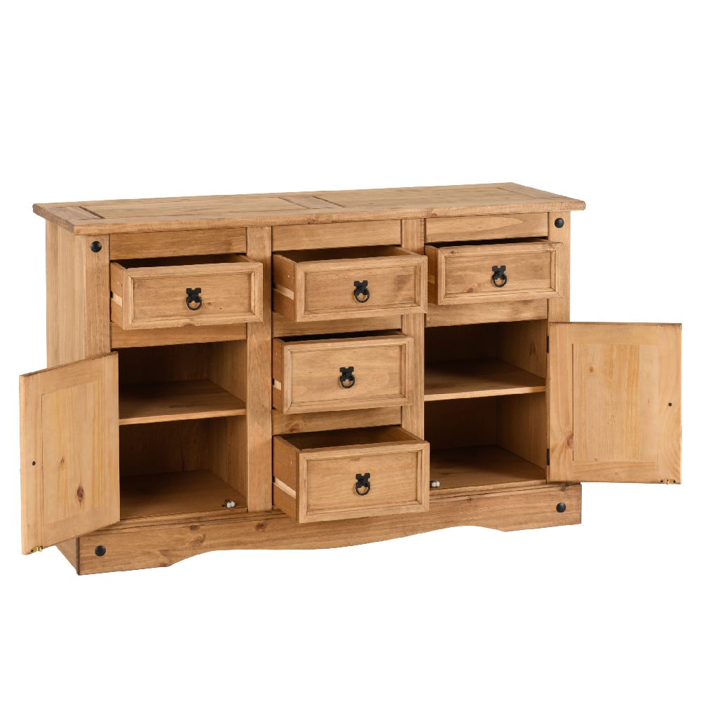 Central Wooden Sideboard With 2 Doors 5 Drawers In Oak