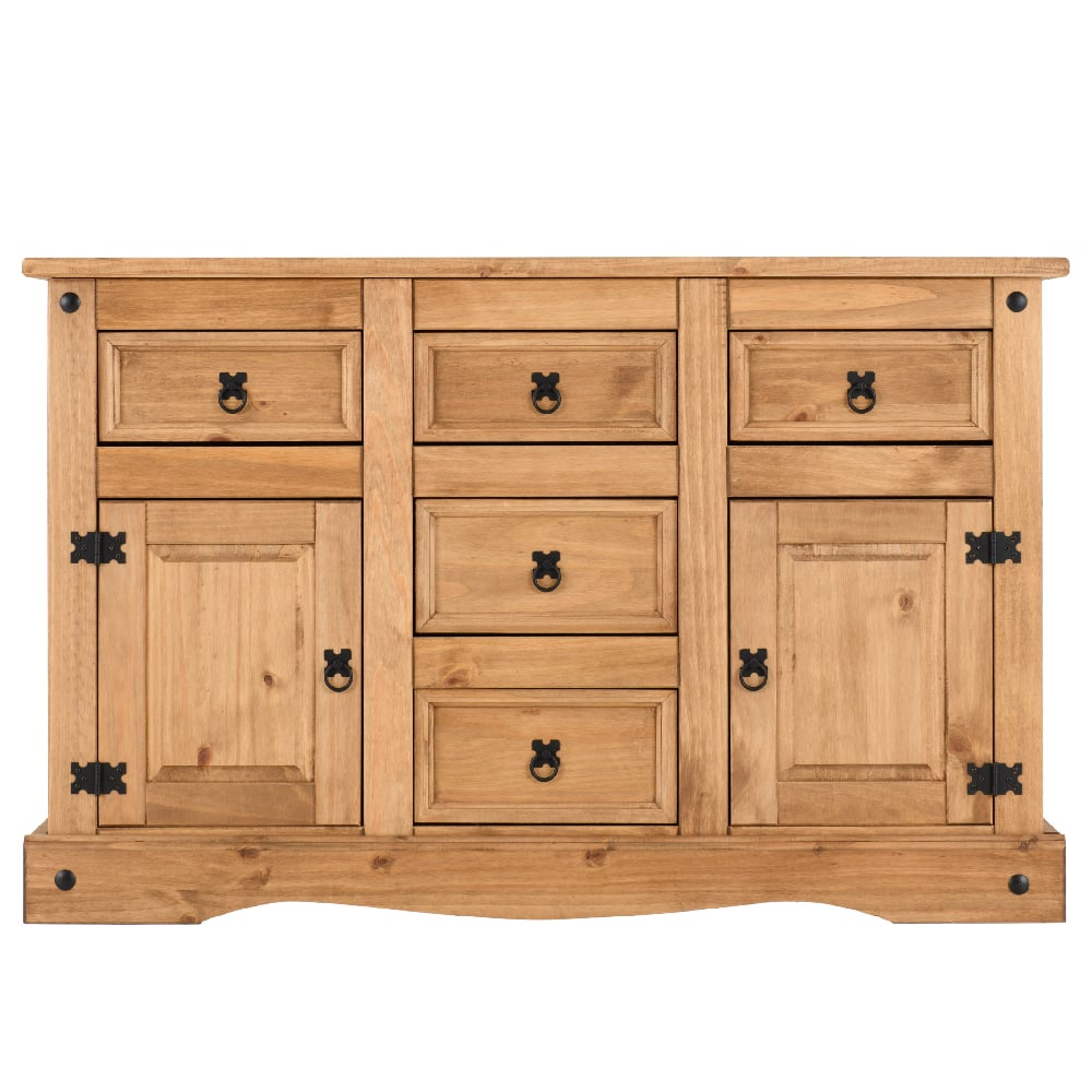 Central Wooden Sideboard With 2 Doors 5 Drawers In Oak