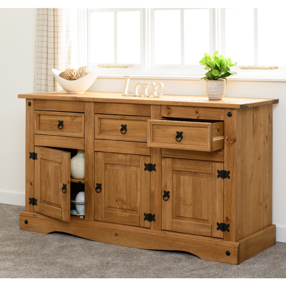 Read more about Central wooden sideboard with 3 doors 3 drawers in oak