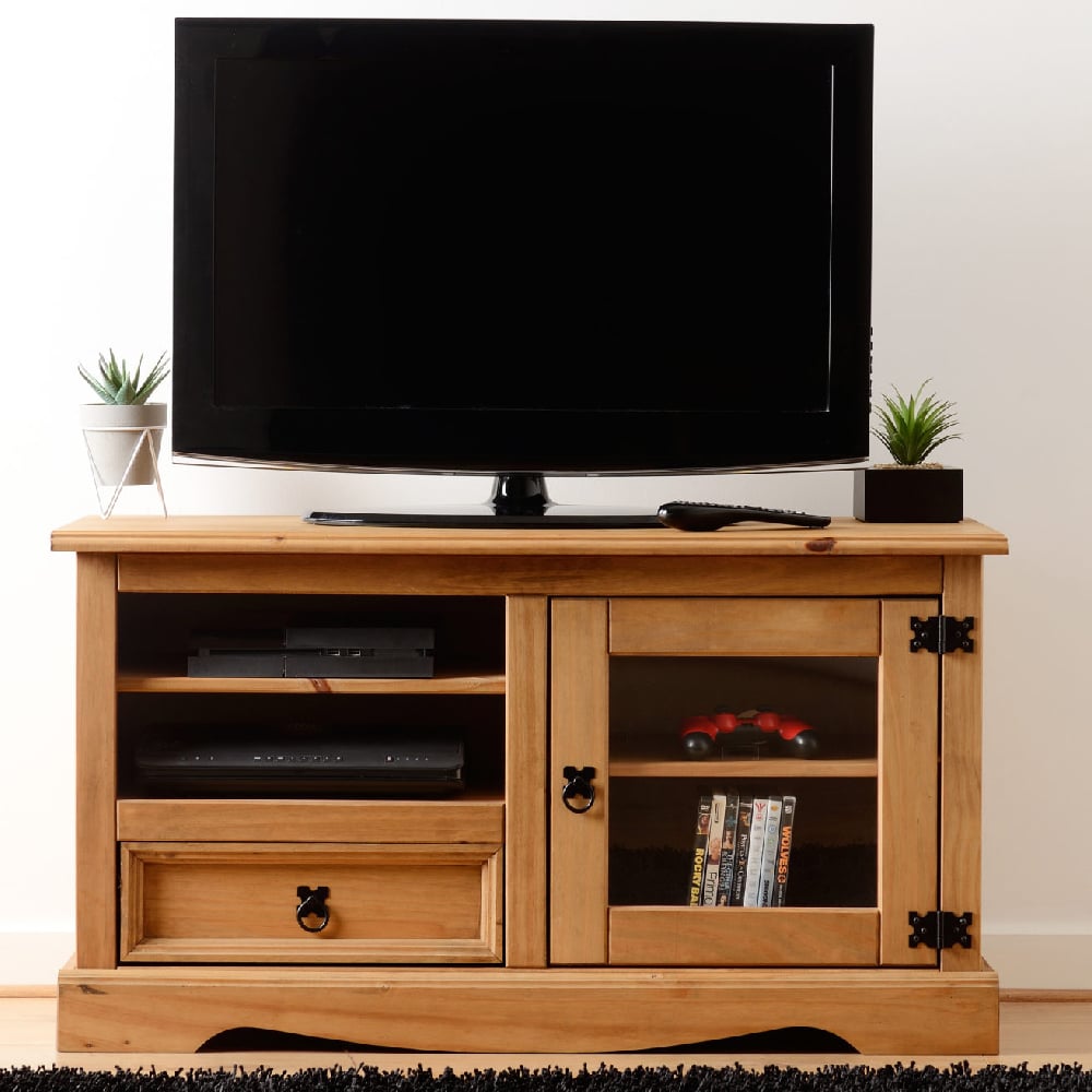Read more about Central wooden tv stand with 1 door 1 drawer in oak