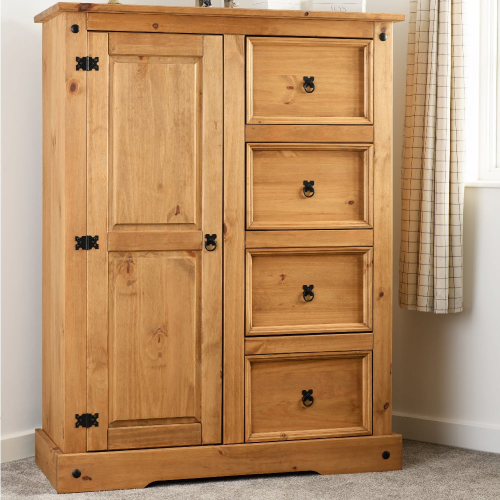 Read more about Central wooden wardrobe with 1 door 4 drawers in oak