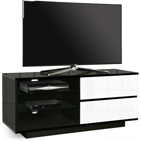 Century TV Stand In Black High Gloss With White Gloss Drawers_2
