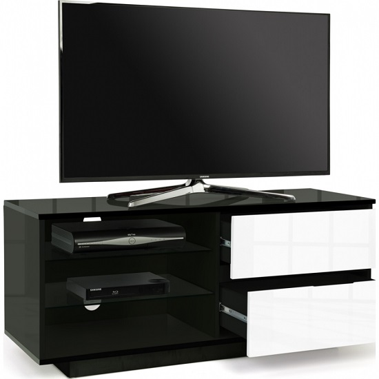 Century TV Stand In Black High Gloss With White Gloss Drawers_3