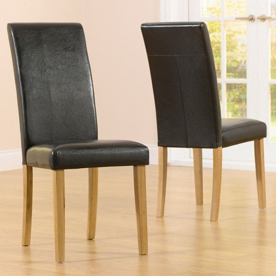 Cephas Brown Faux Leather Dining Chairs With Oak Legs In A Pair