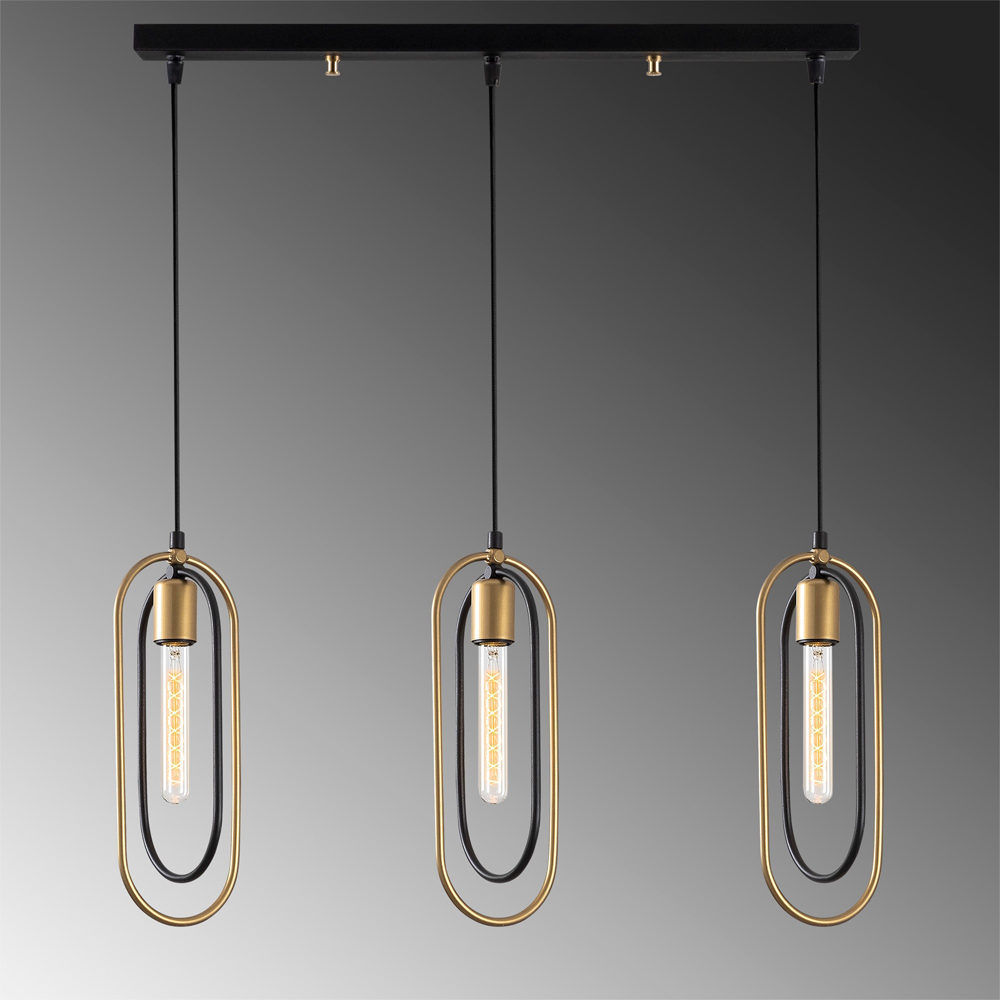 Cerco 3 Light Metal Ceiling Pendant Light in Black and Gold