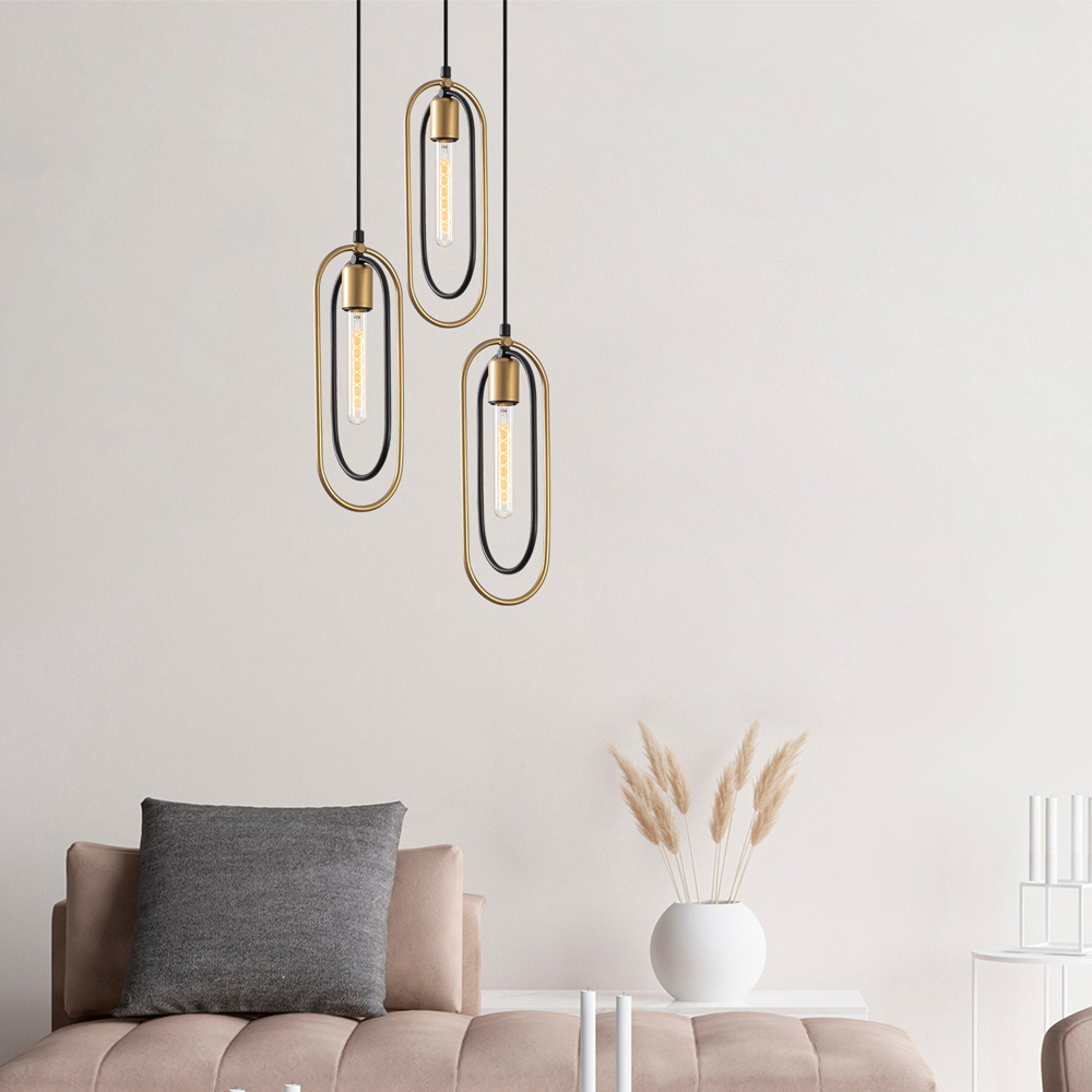 Cerco 3 Light Metal Cluster Pendant Light in Black and Gold