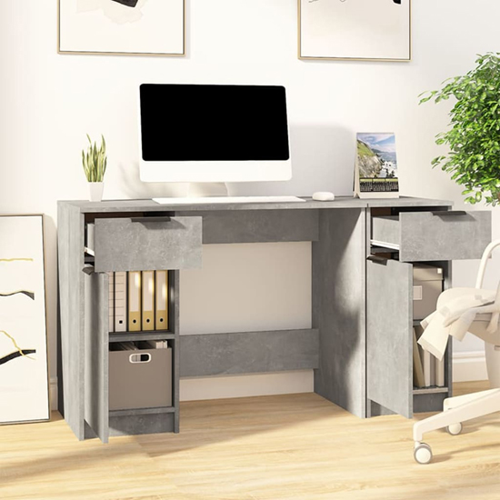 Ceri Computer Desk With 2 Doors 2 Drawers In Concrete Effect_2