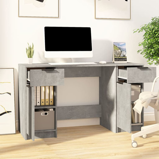 Ceri Computer Desk With 2 Doors 2 Drawers In Concrete Effect