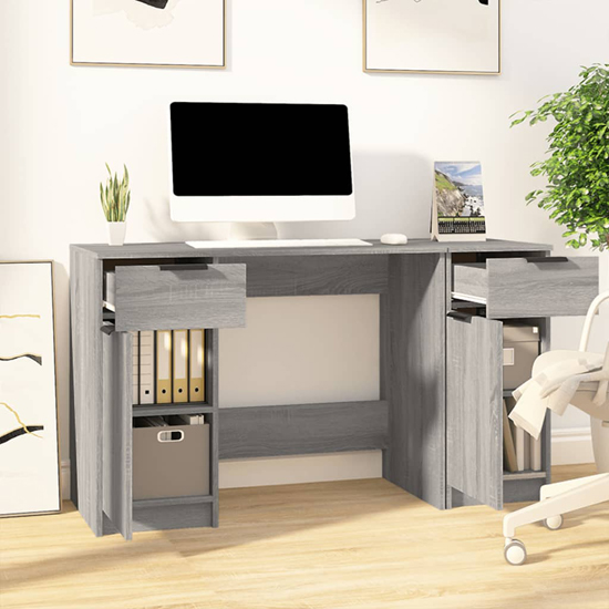 Ceri Computer Desk With 2 Doors 2 Drawers In Grey Sonoma Oak