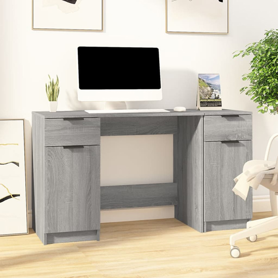 Ceri Computer Desk With 2 Doors 2 Drawers In Grey Sonoma Oak