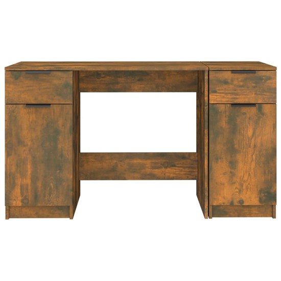 Ceri Computer Desk With 2 Doors 2 Drawers In Smoked Oak