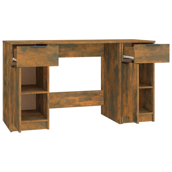 Ceri Computer Desk With 2 Doors 2 Drawers In Smoked Oak