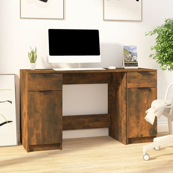 Product photograph of Ceri Computer Desk With 2 Doors 2 Drawers In Smoked Oak from Furniture in Fashion