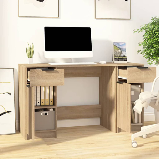 Ceri Computer Desk With 2 Doors 2 Drawers In Sonoma Oak