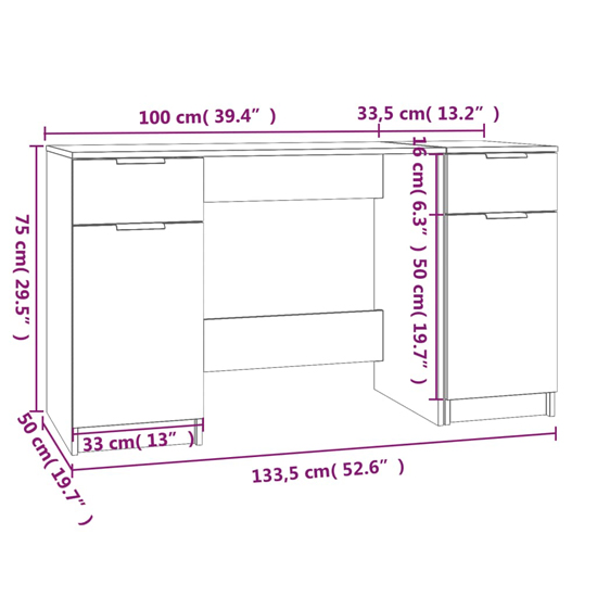 Ceri Computer Desk With 2 Doors 2 Drawers In Sonoma Oak