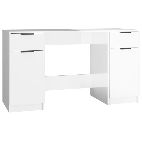 Ceri High Gloss Computer Desk With 2 Doors 2 Drawers In White_3