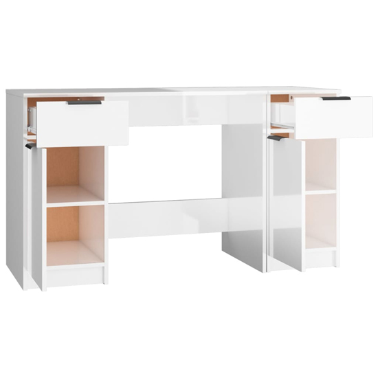 Ceri High Gloss Computer Desk With 2 Doors 2 Drawers In White_5