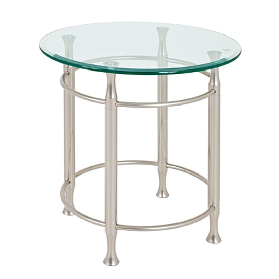 Cerrito Round Clear Glass Side Table With Stainless Steel Base