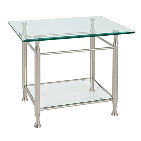 Cerrito Square Clear Glass Side Table With Stainless Steel Base