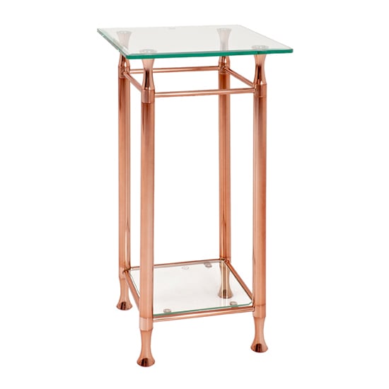 Photo of Cerrito tall clear glass side table with copper metal base