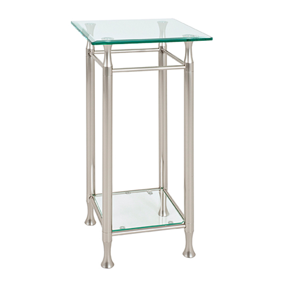 Product photograph of Cerrito Tall Clear Glass Side Table With Stainless Steel Base from Furniture in Fashion