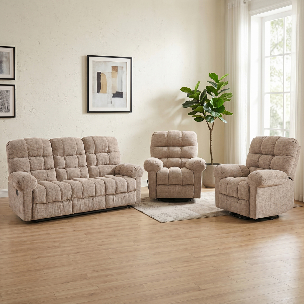 Cerritos Fabric Manual Recliner 3+1+1 Sofa Set in Beige