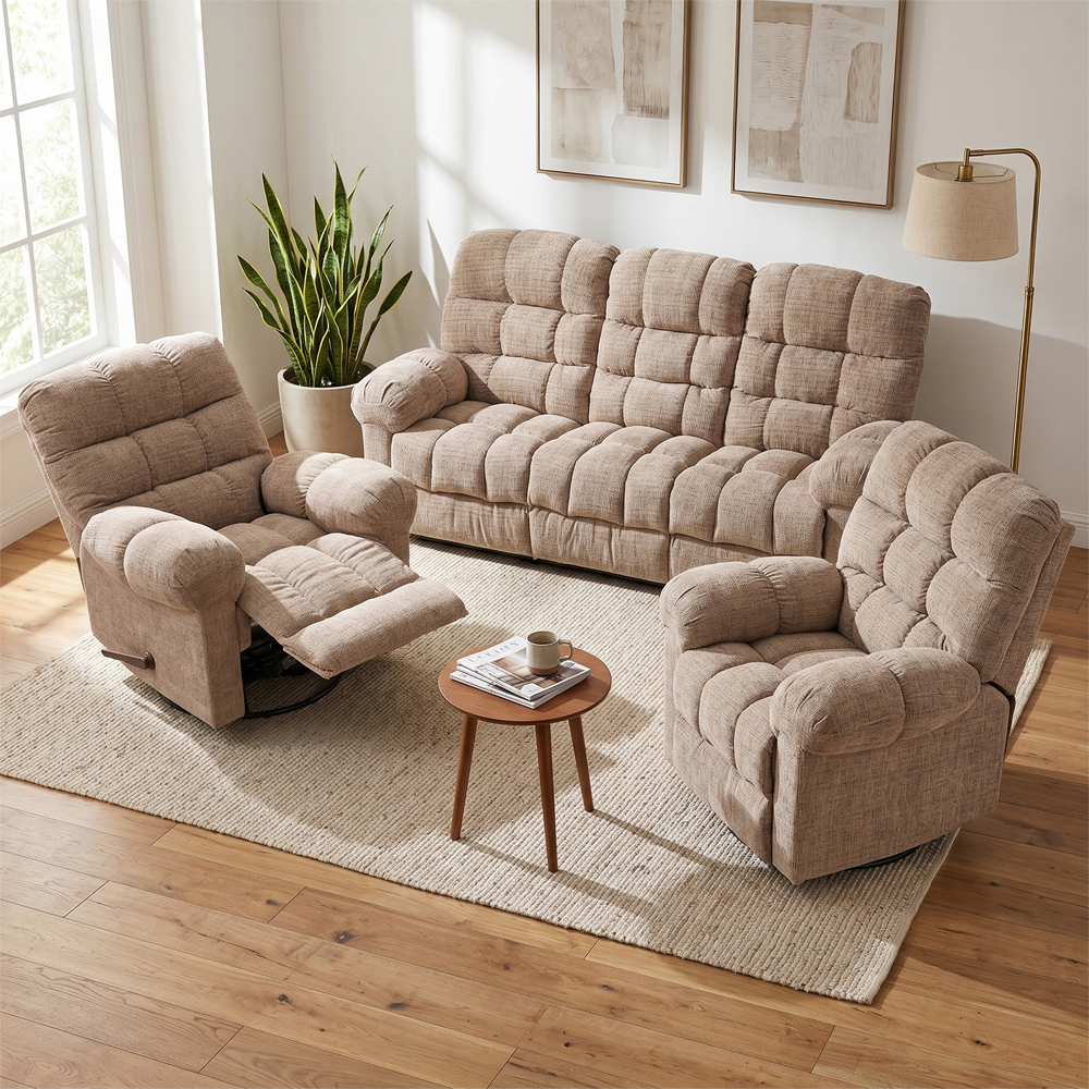 Cerritos Fabric Manual Recliner 3+1+1 Sofa Set in Beige