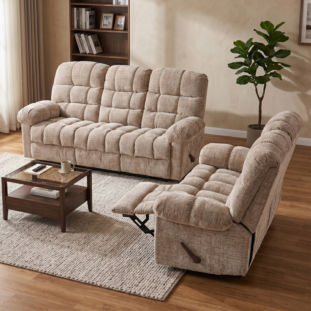 Cerritos Fabric Manual Recliner 3+2 Sofa Set in Beige