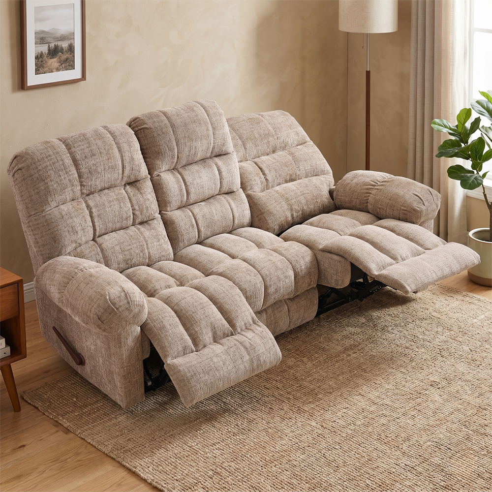 Cerritos Fabric Manual Recliner 3 Seater Sofa in Beige