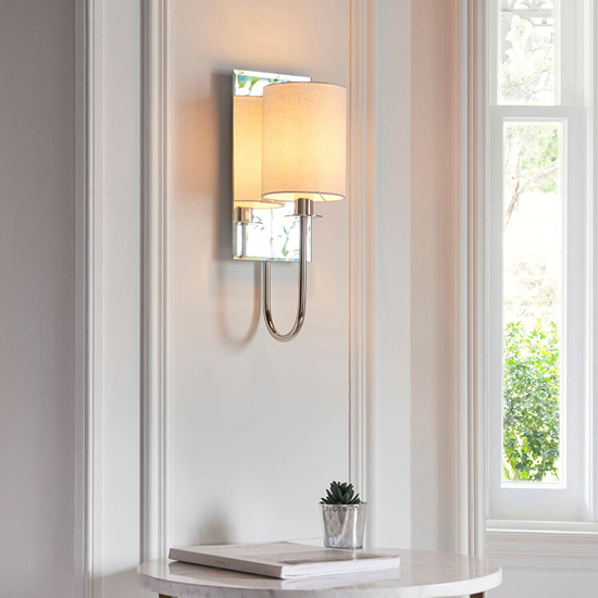 Cerritos Mirrored White Shade Wall Light In Bright Nickel