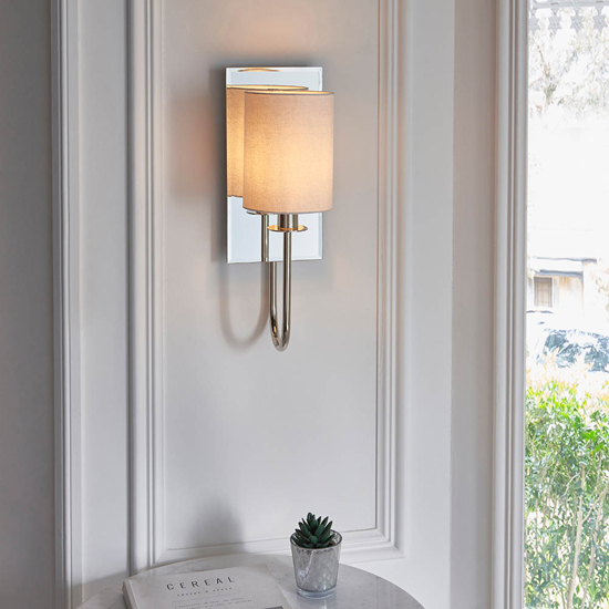 Cerritos Mirrored White Shade Wall Light In Bright Nickel