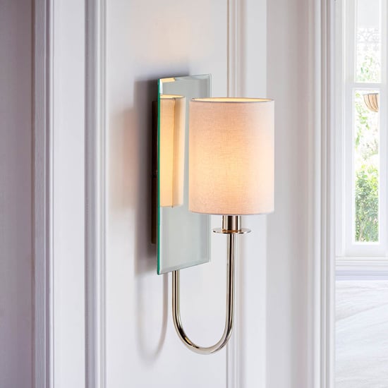Read more about Cerritos mirrored white shade wall light in bright nickel