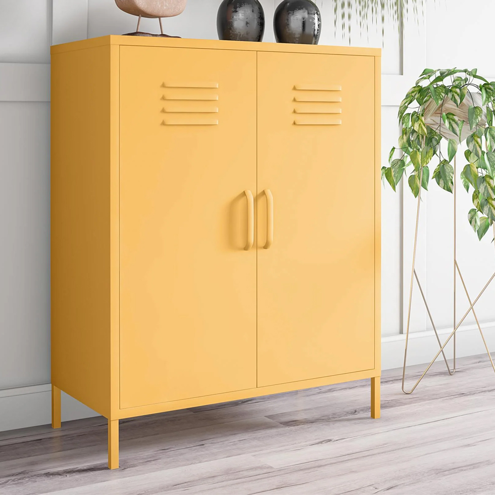 Cerritos Narrow Metal Storage Cabinet With 2 Doors In Yellow