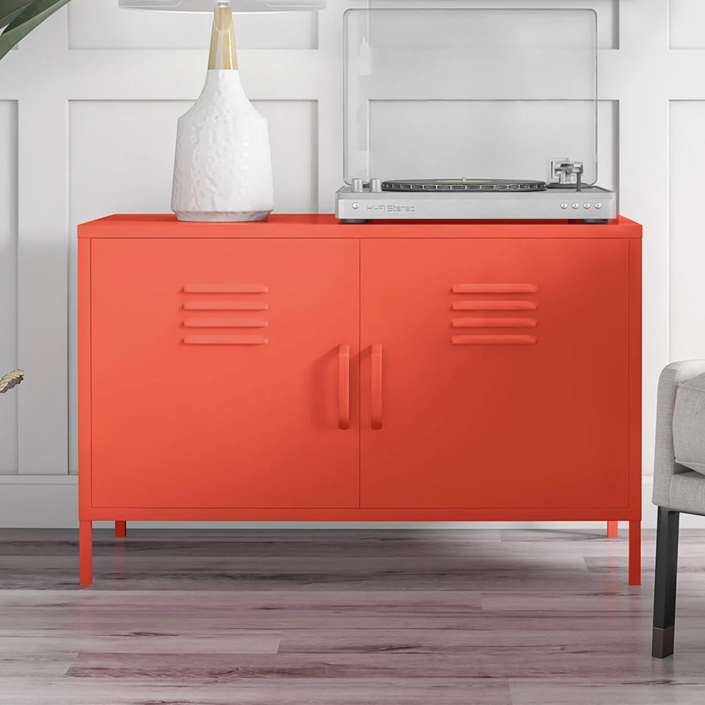 Cerritos Wide Metal Storage Cabinet With 2 Doors In Orange