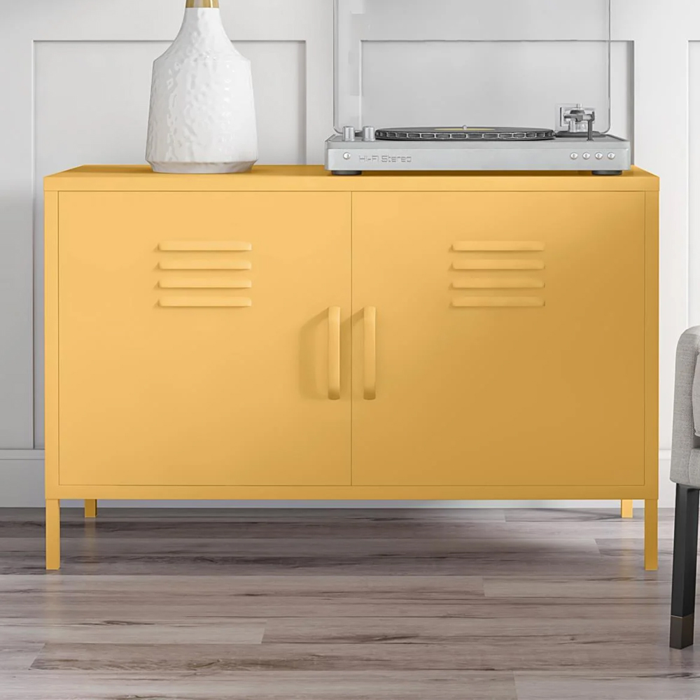 Cerritos Wide Metal Storage Cabinet With 2 Doors In Yellow