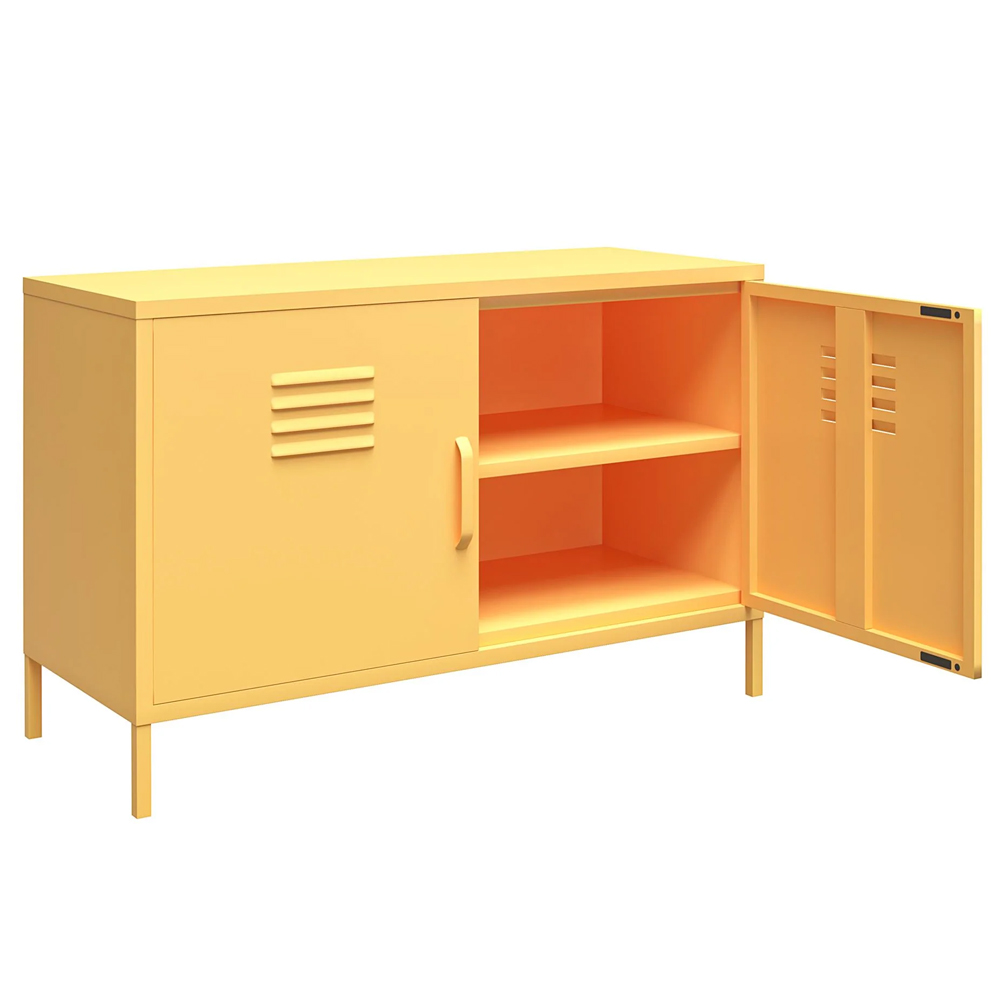 Cerritos Wide Metal Storage Cabinet With 2 Doors In Yellow