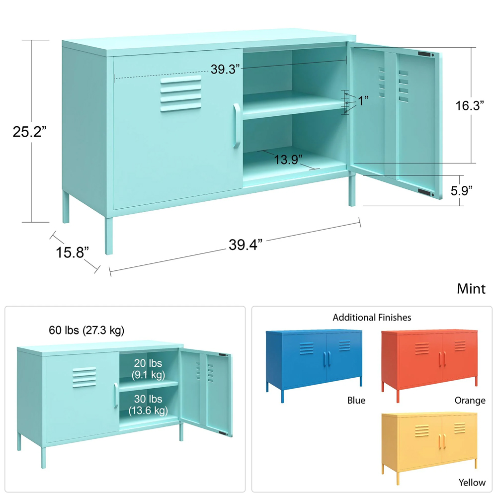 Cerritos Wide Metal Storage Cabinet With 2 Doors In Yellow